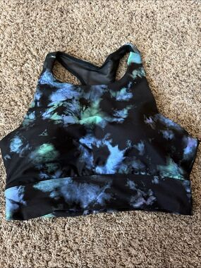 DSG Black Sports Bra with Blue and Green Tie-Dye